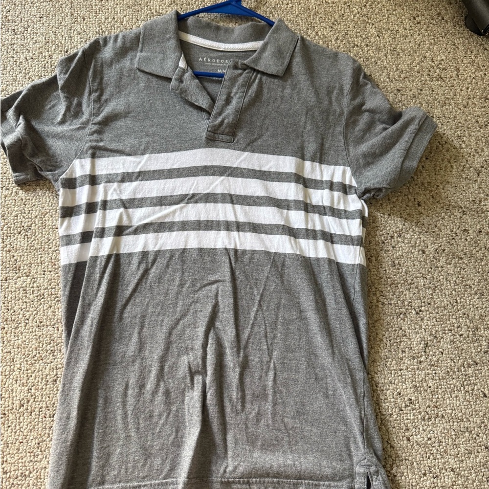 Aeropostale Charcoal Polo with White Stripes
